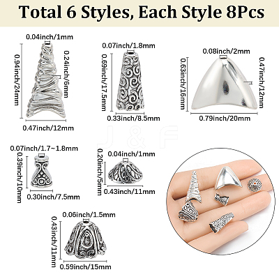 48Pcs 6 Styles Apetalous Alloy Bead Cone FIND-SP0003-52-1
