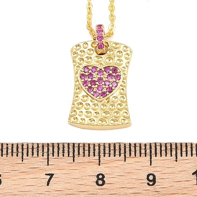 Brass Micro Pave Cubic Zirconia Rectangle with Heart Pendant Adjustable Slider Necklaces KK-CBA4547-08G-05-1