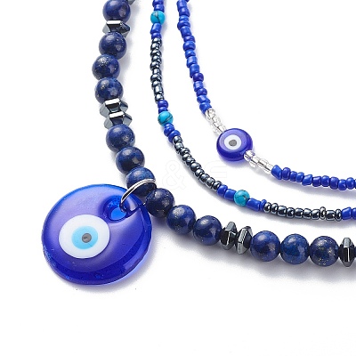 3Pcs 3 Style Lampwork Evil Eye Pendant Necklaces Set NJEW-JN04016-1
