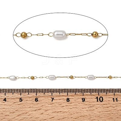 Handmade 304 Stainless Steel ABS Plastic Pearl Beaded Oval Link Chains CHS-L032-01G-01-1