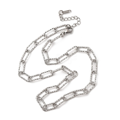 304 Stainless Steel Textured Paperclip Chain Necklaces for Women Men NJEW-A052-01P-1
