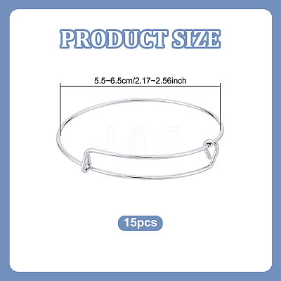 15Pcs Stainless Steel Adjustable Bangle Making BJEW-UN0001-64MS-1