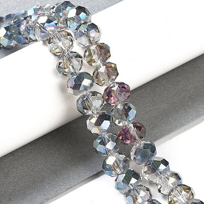 Half Rainbow Plated Faceted Rondelle Glass Beads Strands GLAA-A024E-HR01-1