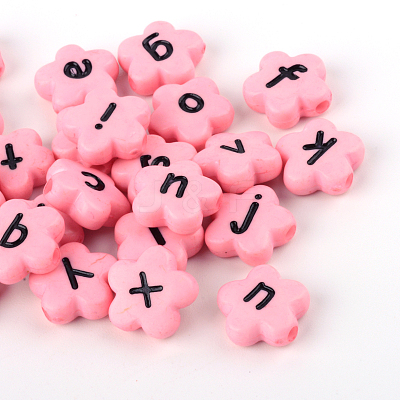 Opaque Acrylic Flower Horizontal Hole Letter Beads SACR-Q126-06E-1
