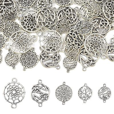 100Pcs 5 Styles Tibetan Style Zinc Alloy Connector Charms FIND-YW0008-94-1
