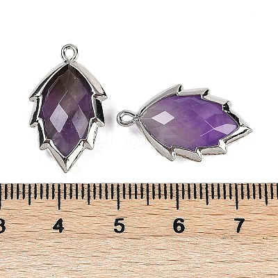Natural Amethyst Faceted Leaf Pendants G-I375-04P-11-1