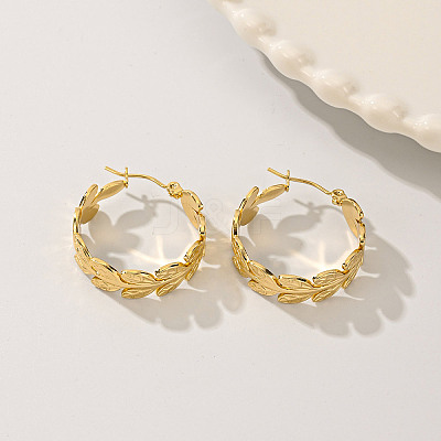 201 Stainless Steel Irregular Leaf Hoop Earrings JJ2529-1