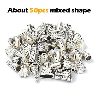50Pcs 10 Styles Tibetan Style Bead Caps & Cone DIY-YW0008-48-1