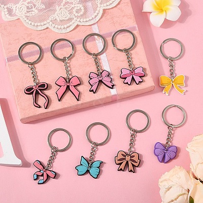 9Pcs 9 Styles PVC Plastic Bowknot Keychains KEYC-YW0001-24-1