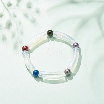 Acrylic Curved Tube & Round Chunky Stretch Bracelet for Women BJEW-JB08282-1