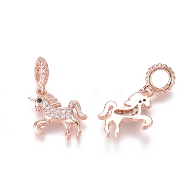 Brass Micro Pave Clear Cubic Zirconia European Dangle Charms ZIRC-I036-24RG-1