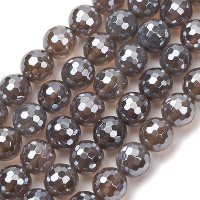 Electroplated Natural Agate Beads Strands G-B191-A07-10mm-05-1
