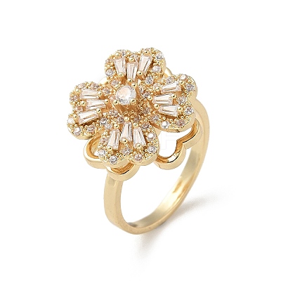 Clover Rotatable Open Cuff Rings for Women RJEW-R007-02G-1