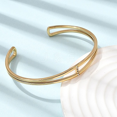304 Stainless Steel Micro Pave Cubic Zirconia Double Layer Cuff Bangle for Women BJEW-K303-01G-1