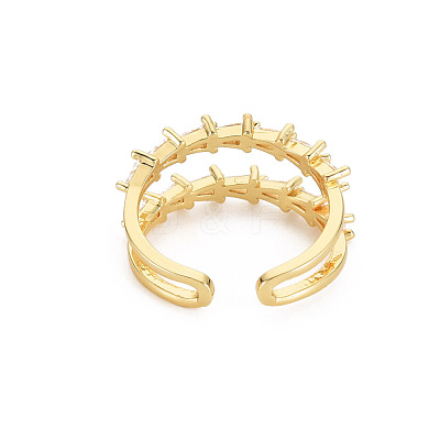 Cubic Zirconia Triangle Open Cuff Ring RJEW-S049-004G-1