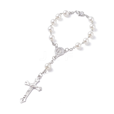 Religious Prayer Imitation Pearl Beaded Rosary Bracelet LS-BJEW-O140-01P-1
