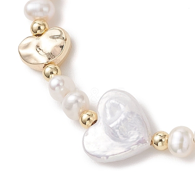 Natural Cultured Freshwater Pearl & Brass Beaded Bracelets for Women BJEW-JB13367-1