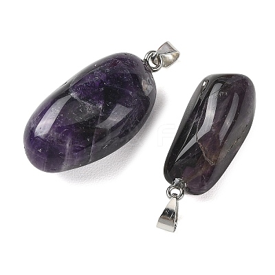 Natural Amethyst Tumbled Stone Pendants GG-K002-06G-1