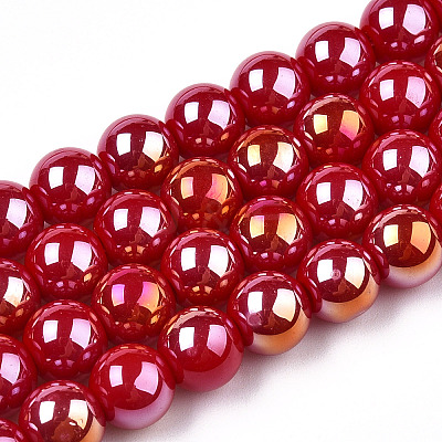 Electroplate Opaque Glass Beads Strands GLAA-T032-P8mm-AB04-1