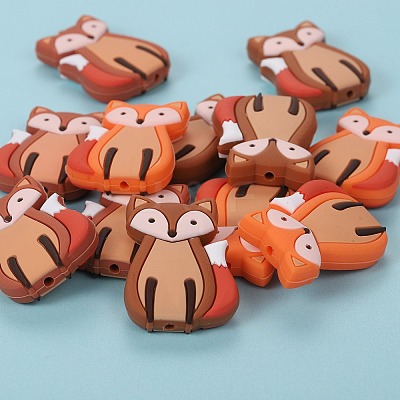 12Pcs 3 Colors Cartoon Fox Silicone Focal Beads JX716A-1