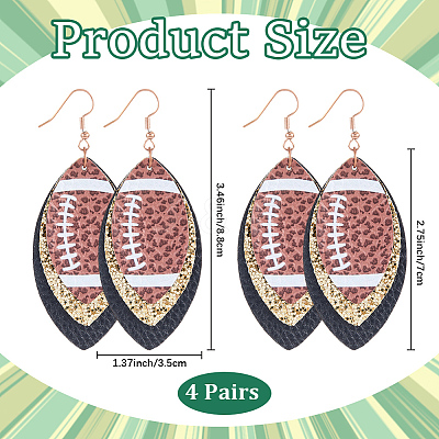 4Pair Rugby Leather with 304 Stainless Steel Dangle Earring EJEW-CL00002-1