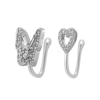 Butterfly Heart Brass Micro Pave Clear Cubic Zirconia Clip on Nose Rings FS-WGAE293-01-1