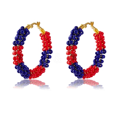 Porcelain Beaded Huggie Hoop Earrings for Women X1-EJEW-C003-01B-RS-1