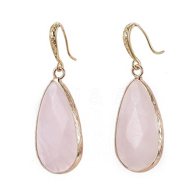Teardrop Natural Rose Quartz Dangle Earrings EJEW-JE02998-03-1