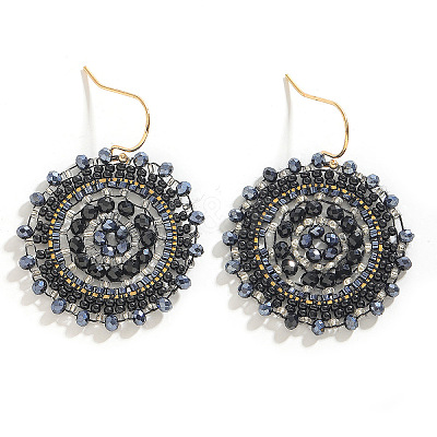 Bohemian Flat Round Iron Glass Seed Beads Dangle Earrings FS-WG46224-01-1