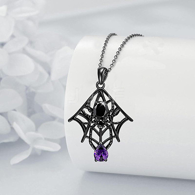 Alloy Rhinestone Halloween Spider Pendant Necklaces WGFDEFA-01-1