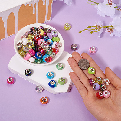 120Pcs 4 Styles Transparent & Opaque Large Hole Acrylic European Beads PACR-TA0001-14-1