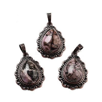 Natural Rhodonite Teardrop Pendants G-K363-01R-08-1