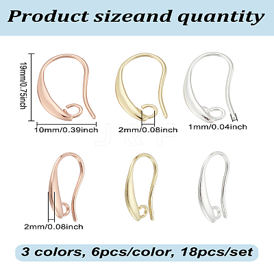 18Pcs 3 Colors Brass Earring Hooks KK-LP0001-54-1