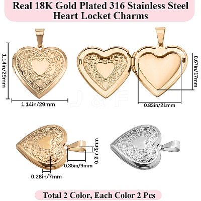 4Pcs 2 Colors 316 Surgical Stainless Steel Locket Pendants STAS-BBC0005-05-1