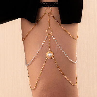 Alloy Plastic Pearl Sexy Elastic Multilayer Tassel Leg Chain WGC4A64-02-1