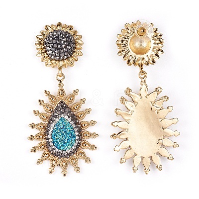 Natural Druzy Agate Dangle Stud Earrings EJEW-F232-37G-1