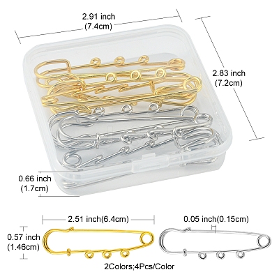 8Pcs 2 Colors Stainless Steel Safety Pins STAS-YW0001-38-1