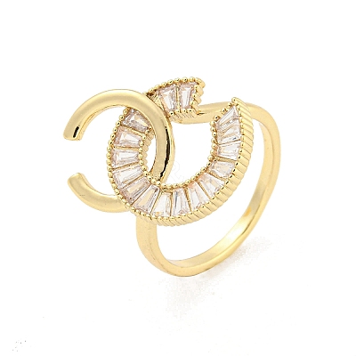 Letter C Brass Micro Pave Clear Cubic Zirconia Open Cuff Rings RJEW-G309-34G-1