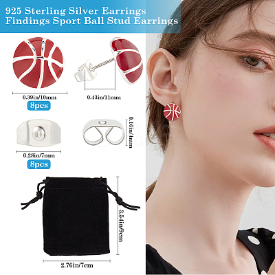 4 Pairs Sport Ball Alloy Stud Earrings for Women EJEW-BBC0001-52D-1