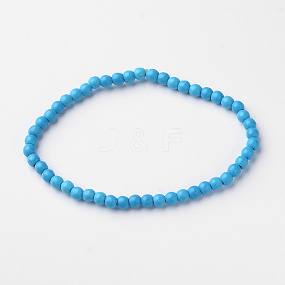 Synthetic Turquoise Round Bead Stretch Bracelets BJEW-L594-B09-1