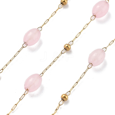 Natural Dyed Jade & 304 Stainless Steel Beads Link Chains CHS-K021-08B-01-1