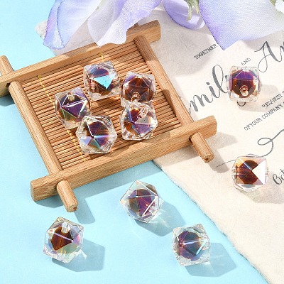 10Pcs Two Tone UV Plating Rainbow Iridescent Acrylic Beads TACR-YW0002-33F-1