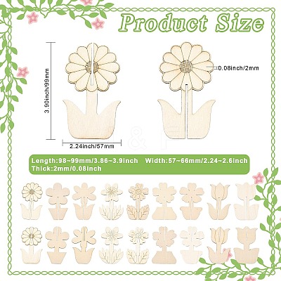 36Bags 9 Styles Unfinished Wooden Flower for Painting Arts WOOD-CJ0002-76-1