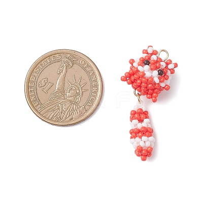 Glass Seed Beaded Cat Pendants PALLOY-MZ01020-01-1