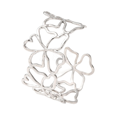 304 Stainless Steel Hollow Flower Outline Open Cuff Bangles for Women SA-CBABC9E-02P-1
