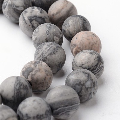 Frosted Round Natural Map Stone/Picasso Stone/Picasso Jasper Bead Strands G-J346-04-8mm-1