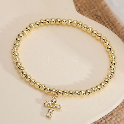 Brass Micro Pave Clear Cubic Zirconia Charm Bracelets WG86A15-04-1