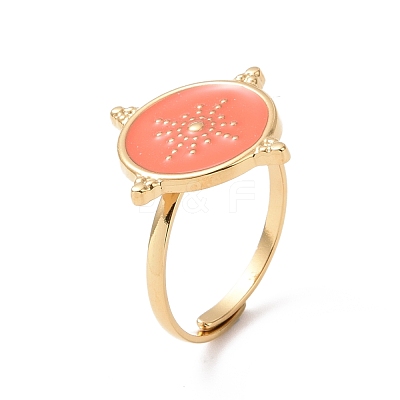 Ion Plating(IP) Enamel Flat Round with Sun Signet Cuff Ring RJEW-G265-07G-1