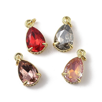 Brass Pave Cubic Zirconia Charms with Glass Crystal KK-Q039-03G-1