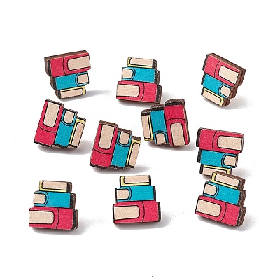 Natural Wood Stud Earrings EJEW-C013-01G-1